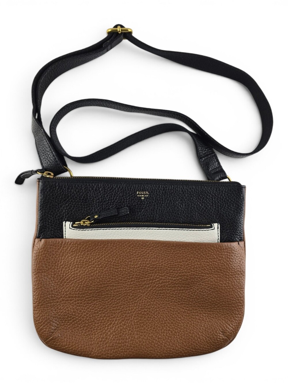 Fossil Kinley Women's Colorblock Pebbled Leather Crossbody Bag Black Brown White